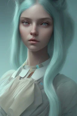 girl, teal hair, pigtails, big eyes, cute, beautiful, dress, 8k resolution concept art portrait by Greg Rutkowski