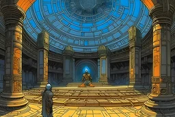 sci-fi stargate inside an Inca temple by Moebius