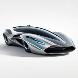 Modern futuristic car in cartoon Zaha Hadid style on white background, png, high resolution, highly detailed texture. By drone