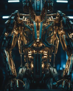 A mesmerizing close-up portrayal of a mechanical-Emma Watson-humanoid Mech being with a powerful, muscular physique, combining human-like proportions with cybernetic enhancements, intricate details of its muscles, circuitry, and glowing LED lights evoking a sense of awe.
