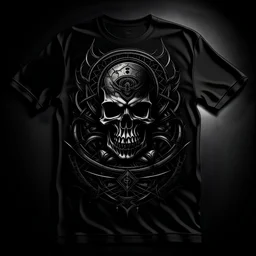 create dark themed t-shirt print fitting in metal, dark style