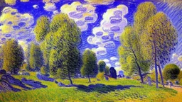 Big rocks, trees, clouds, alfred sisley impressionism painting