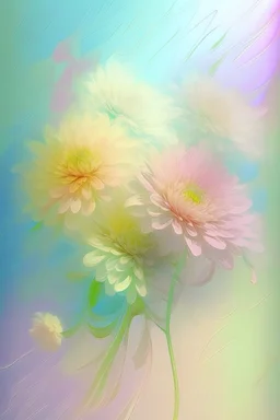 subtle drawing of a bouquet of unearthly flowers, 8d, clear contours pixel graphics matte streaks exposure oil painting ultrathin shadows brilliant highlights delicate subtle drawing minimalism modern style powder beige shiny pale shiny pale milky pale pistachio, ultramarine, pink, yellow, fabulous milky way background