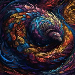 A fantastical creature emerging from a swirling vortex of color and light, rendered in a thick and textured impasto style. Challenge yourself with creating complex patterns and textures.