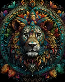 mandala lion, colorful page, coloer background, digital Art, perfect composition, beautiful detailed intricate insanely detailed octane render trending on artstation, photorealistic concept art, soft natural volumetric cinematic perfect light, chiaroscuro, masterpiece, oil on canvas, raphael, caravaggio, greg rutkowski, beeple, beksinski, giger, black and white still, digital Art, perfect coloer, read,green, blew,white, ((((colorful)))))