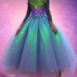 Glittery rainbow ball gown, full view