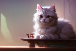 cute fluffy cat in a coffeehouse in sunshine Weight:1 detailed matte painting, deep color, fantastical, intricate detail, splash screen, complementary colors, fantasy concept art, 8k resolution trending on Artstation Unreal Engine 5 Weight:0.9