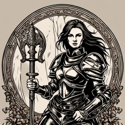 fearless and noble lady knight with sword and shield