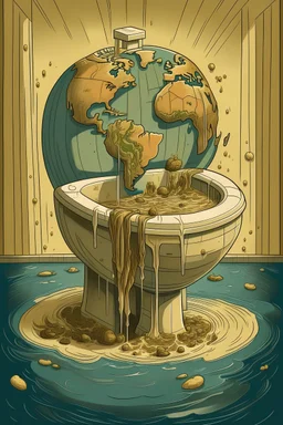 the earth being flushed down a massive toilet filled with feces