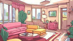 a party gouse with sofa and party stuffs in early 90s style realistic