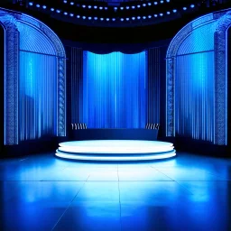 beautiful dance stage in luxury modern hall dynamic lights, modern furniture blue theme