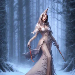  Woman witch horner in the dark forest