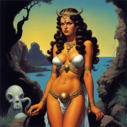 [art by Russ Meyer for Odyssey] Circe the awesome nymph with lovely braids who speaks with human voice, formidable goddess, with a mortal woman’s voice. She is the sister of the baleful Aeetes, both being children of the Sun who lights the world