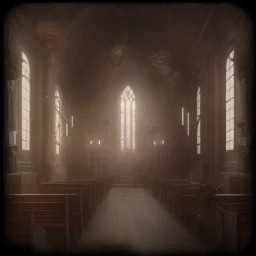 on old church interior where people are crying, scary, steam punk, realistic, made in octane, cinematic, ultra-realistic, extremely detailed octane rendering, 8K, VRAY Super Real ar 2:3, dof photorealistic futuristic 50mm lens hard lighting dark gray tintype photograph, realistic lighting, sepia color