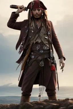 jack sparrow holding a bottle of rum, cinematic, detailed, hd