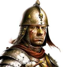 (((fantasy))), portrait, face, town guardsman, medieval, white background