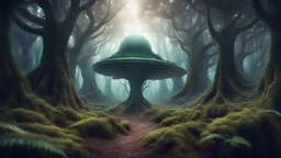 captivating alien forest scene. magical themed. extreme depth