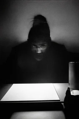 solana king liquidation flush shadow face in a dark room looking at computer oracle of delphi seeing the future in the style of surrealism black and white