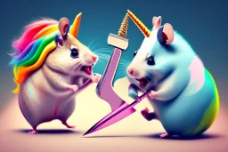 A crazy hamster is stabbing a unicorn