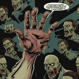 zombie hand pointing, comic book, illustration, fist, finger