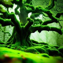 Majestic oak tree Ent covered in moss battling an orc atmospheric Cold