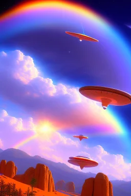 intergalactic very beautiful ufo rainbow futurist