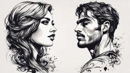 European woman and man ink design