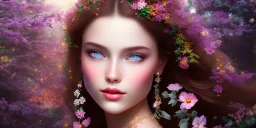 bright fairy, beautiful portrait, flowery landscape