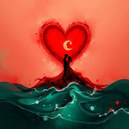 romantic picture, abstract, with red and green ocean water , hq