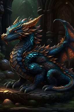 Cute handsome regal dragon by Jordan Nelson and Mingchen Shen. Trending on Artstation. Black scales . lighting, epic, 8k, highly detailed, centered, symmetry, painted, intricate, volumetric lighting, beautiful, rich deep colors masterpiece, sharp focus, ultra detailed, in the style of dan mumford and marc simonetti, astrophotography