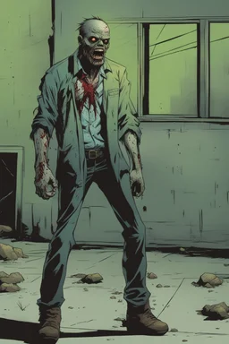 zombie, portrait, comic book, full body, standing, mean, illustration, lloking sideways