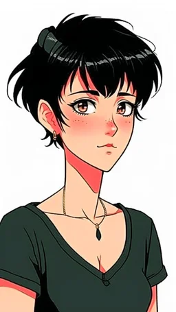 Relaxed and Stylish Anime 90s , short black hair