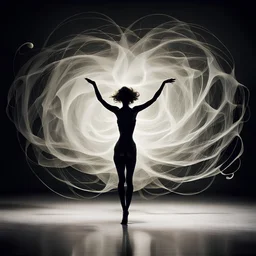 Depict the enigmatic dance of existence where entropy meets stochasticity, indeterminacy, whimsy logos, and happenstance in a single visual masterpiece.PHOTOGRAPH