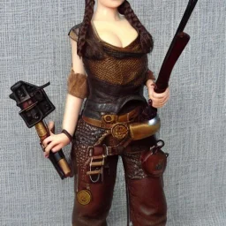 halfling fantasy D&D beautiful woman with a carabine fire gun steampunk vintagehair braids gunslinger