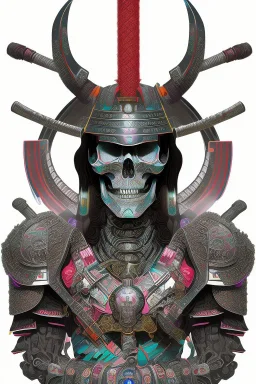 Neon crystal skeleton samurai