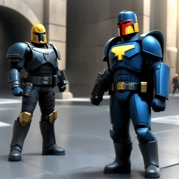 In 3d Mikros animation style. Judge Dredd about to arrest a perp