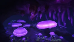 animals creatures, jellyshroom cave from subnautic , plants from deep sea, leviathan's a lot of sea plants very deep, beautiful,