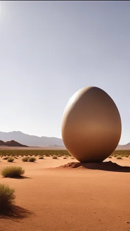 Giant egg resting on desert