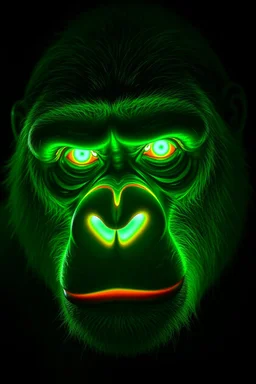 A transparent, hollow, glowing, face , a negative photo , 8k, high resolution for a gorilla in green