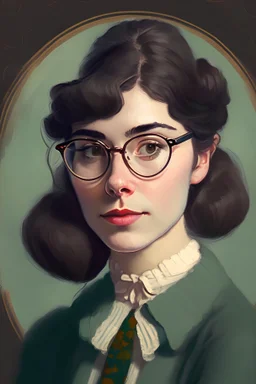 A 20-year-old round-breasted female psychologist with glasses, in the style of Monet