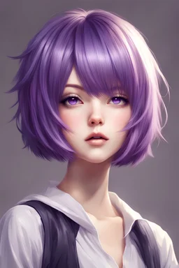 beautiful young woman with short purple hair style anime