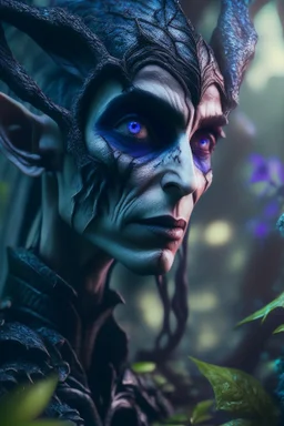 dark elf portrait in fungus garden, hi detail, 4k, clear focus, depth of field, color correction, studio quality, backlight