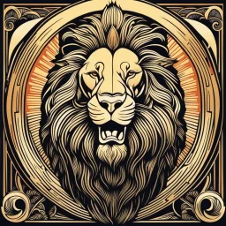 Art deco design of a lion eating a sun