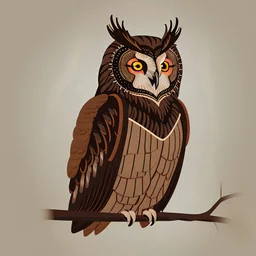 An intricately detailed owl perched on a branch, with its piercing eyes and feathers showcased in rich earthy tones vector sticker.