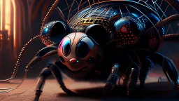 a spider mickey mouse hybrid, photorealism, movie screen capture, horror, sci-fi, retrofuturism,