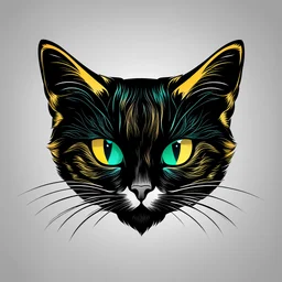 cat logo with ryal blue, golden yellow, green eyes black color