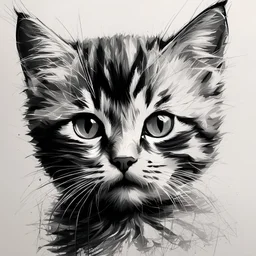 mixpnk style, scribbly scribbles pen and ink small line pencil sketch of head of a kitten, intricate details and precisely drawn in style of jeremy mann