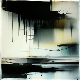 a contemporary minimalist abstract desolate flat landscape. large brush strokes and dripping paint. In style of Justin Mortimer