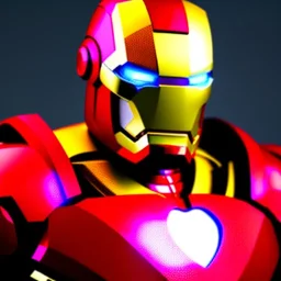 Fat ironman with red hair, magnificent, majestic, Realistic photography, incredibly detailed, ultra high resolution, 8k, complex 3d render, cinema 4d, all body