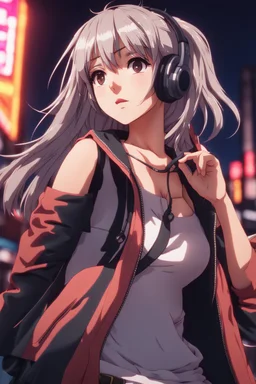 8k quality realistic image of a beautiful anime girl doing a rap song, action, up close